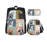 GaxfjRu Juego de 3 mochilas de bulldog francés para almuerzo con lonchera y estuche para lápices, perfecto para la escuela, mochila para hombre