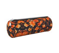 GaxfjRu Juego de estuches redondos de piel sintética con diseño floral ornamentado, almacenamiento para bolígrafos, lápices, marcadores, suministros pequeños, cremallera de metal con cuero, Silver