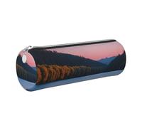 GaxfjRu Lake Under Sunset - Estuche redondo de piel sintética, almacenamiento para bolígrafos, lápices, marcadores, suministros pequeños, cremallera de metal con cuero, Silver, Talla única, Tarjetero