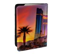 GaxfjRu Las Vegas Sunset 1 - Funda de piel para pasaporte, impermeable, para viajes, para mujeres y hombres, Black, Talla única