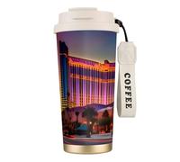GaxfjRu Las Vegas Sunset 1 - Taza de café aislada con doble tapa de 500 ml, acero inoxidable 316, capa interior, vaso térmico con popote