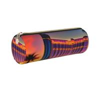 GaxfjRu Las Vegas Sunset - Estuche redondo de piel sintética para guardar bolígrafos, lápices, marcadores, suministros pequeños, cremallera de metal con cuero, Gold, Talla única, Tarjetero