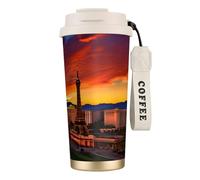 GaxfjRu Las Vegas Sunset Print - Taza de café con doble tapa aislada, 500 ml, acero inoxidable 316, capa interior, vaso térmico con popote