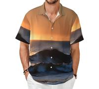 GaxfjRu Last Sun Rays of Over The Sea Waves - Camisa hawaiana para hombre, playa, vacaciones, verano, manga corta, botones, casual, elegante, Negro, 3XL