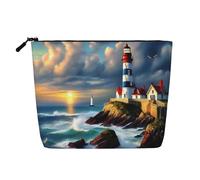 GaxfjRu Lighthouse - Bolsa de maquillaje de viaje con estampado de pintura de diamante, bolsa de aseo con cremallera, organizador de maquillaje para mujer, Negro -, Talla única