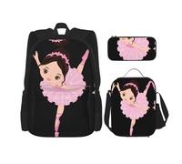 GaxfjRu Little Ballerina Dancing Girl - Mochila de 3 piezas, con bolsa de almuerzo, estuche para lápices, gran capacidad de 17 pulgadas, 3 en 1