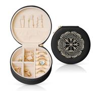 GaxfjRu Magical Design - Joyero organizador de viaje con brújula de runas nórdicas, caja de anillos de compromiso para hombres y mujeres, cuero de PVC con forro de terciopelo