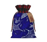GaxfjRu Manta Ray and Fish Print Christmas Color Block Burlap Gift Bags with Drawstring Christmas Bags for Gifts Coworkers