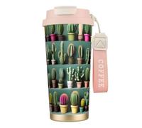 GaxfjRu Many Cactus Art Print - Taza de café aislada con doble tapa, 500 ml, acero inoxidable 316, capa interior, vaso térmico con pajita