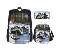 GaxfjRu Mochila de 3 piezas con estampado avanzado de motos de nieve, juegos de mochila escolar con bolsa de almuerzo, estuche para lápices, gran capacidad de 17 pulgadas, paquete de libros 3 en 1