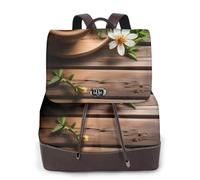 GaxfjRu Mochila de cuero de moda con diseño de flor verde azulado sobre tablones de madera para damas, mochila de viaje diario, mochila organizada para la universidad