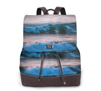 GaxfjRu Mochila de cuero de moda para mujer, puesta de sol y amanecer con olas del océano, mochila de viaje diario, mochila organizada para la universidad