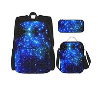 GaxfjRu Mochila escolar con estampado de estrellas brillantes azules de 3 piezas, con bolsa de almuerzo, estuche para lápices, gran capacidad de 17 pulgadas, juego de 3 en 1