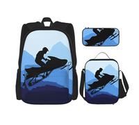 GaxfjRu Mochila escolar con estampado de motos de nieve, juego de mochila escolar con bolsa de almuerzo, estuche para lápices, gran capacidad de 17 pulgadas, juego de 3 en 1