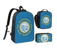 GaxfjRu Mochila escolar ligera con estampado de la bandera de Dakota del Sur, 3 unidades, con lonchera y estuche para lápices