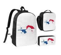 GaxfjRu Mochila escolar ligera con estampado de mapa de la bandera de Panamá, 3 piezas, con lonchera y estuche para lápices