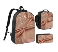 GaxfjRu Mochila ligera con estampado de purpurina de oro rosa, 3 unidades, mochila escolar con lonchera y estuche para lápices