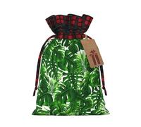 GaxfjRu Monstera Deliciosa Banana Palm Print Christmas Color Block Burlap Gift Bags with Drawstring Christmas Bags for Gifts Coworkers