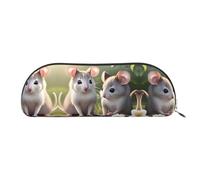 GaxfjRu Mouse in Love - Estuche compacto y portátil para bolígrafos, organizador de cuero semicircular con cremallera galvanizada, estuche para lápices