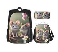 GaxfjRu Mouse in Love - Mochila escolar de 3 piezas, con bolsa de almuerzo, estuche para lápices, gran capacidad de 43 cm, juego de 3 en 1