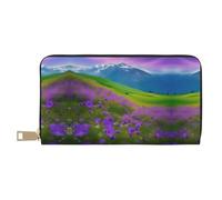 GaxfjRu Nature Purple Flowers Meadow Mountain Scenic - Cartera para mujer, delgada y minimalista, piel sintética y cremallera de metal segura, color blanco, talla única, clásica, blanco, One Size,
