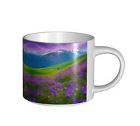 GaxfjRu Nature Purple Flowers Meadow Mountain Scenic Print - Tazas de cerámica hechas a mano, tazas de pared gruesa de gran capacidad, con mango en C para café, té y regalos