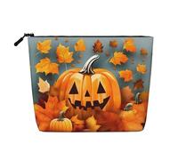 GaxfjRu Neceser de viaje con estampado de calabaza, diseño de hojas de otoño, día de Acción de Gracias, bolsa de aseo con cremallera, organizador de maquillaje para mujer, Negro -, Talla única