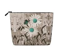 GaxfjRu Neceser de viaje con estampado de margaritas y flores con cremallera, organizador de maquillaje para mujer, Negro -, Talla única