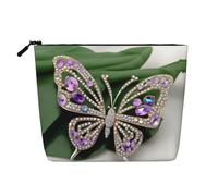 GaxfjRu Neceser de viaje con estampado de mariposa y diamantes de imitación, bolsa de aseo con cremallera, organizador de maquillaje para mujer, Negro -, Talla única