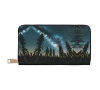 GaxfjRu Night Sky with Trees - Cartera elegante para mujer, delgada y minimalista, piel sintética y cremallera de metal segura, color blanco, talla única, clásica, blanco, One Size, Clásico