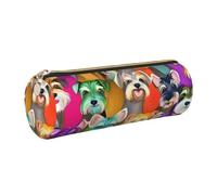 GaxfjRu Oil Cute Schnauzer Dogs - Estuche de piel con cremallera para bolígrafos y lápices, diseño de perros Schnauzer