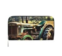 GaxfjRu Old Tractor Photo Farm Print - Cartera larga de piel para hombre, diseño de granja, tarjetero para mujer
