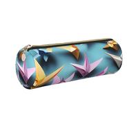 GaxfjRu Origami Paper Cranes - Estuche redondo de piel sintética, almacenamiento para bolígrafos, lápices, marcadores, suministros pequeños, cremallera de metal con piel, Gold, Talla única, Tarjetero