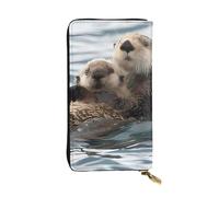 GaxfjRu Otter - Cartera elegante y funcional para mujer, diseño plegable delgado con cremallera de piel sintética y metal, color negro, talla única, clásica, Black, Talla única, Clásico