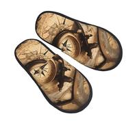 GaxfjRu Pantuflas de invierno de felpa con brújula y mapa del mundo antiguo para uso en interiores, pantuflas de casa suaves y cálidas para invitados y comodidad en el hogar, unisex