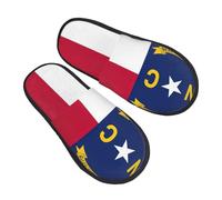 GaxfjRu Pantuflas de invierno de felpa con la bandera del estado de Carolina del Norte para uso en interiores, pantuflas de casa suaves y cálidas para invitados y comodidad en el hogar, unisex, Negro