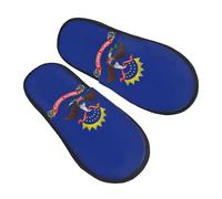 GaxfjRu Pantuflas de invierno de felpa con la bandera del estado de Dakota del Norte para uso en interiores, pantuflas de casa suaves y cálidas para invitados y comodidad en el hogar, unisex, Negro