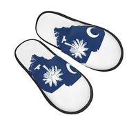 GaxfjRu Pantuflas de invierno de felpa con mapa de la bandera de Carolina del Sur para uso en interiores, pantuflas de casa suaves y cálidas para invitados y comodidad en el hogar, unisex