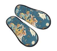 GaxfjRu Pantuflas de invierno de felpa con patrón de mapa del mundo para uso en interiores, pantuflas de casa suaves y cálidas para invitados y comodidad en el hogar, unisex, Negro, 36.5 EU