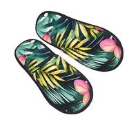 GaxfjRu Pantuflas tropicales de verano hawaianas con hojas de palmera de felpa para uso en interiores, pantuflas de casa suaves y cálidas para invitados y comodidad en el hogar, unisex, Negro, 36.5 EU