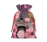 GaxfjRu Paris Street - Bolsa de arpillera con estampado floral de la Torre Eiffel de color rosa, regalos de fiesta de Navidad, bolsa de regalo para regalos, varios tamaños (S, M)