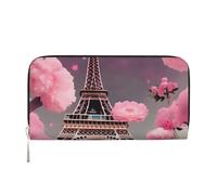 GaxfjRu Paris Street - Cartera larga de piel con estampado floral de la Torre Eiffel de color rosa para hombre, estilo vintage, tarjetero para tarjetas de crédito