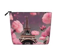 GaxfjRu Paris Street - Neceser de viaje con estampado floral de la Torre Eiffel con cremallera, organizador de maquillaje para mujer, Negro -, Talla única