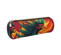 GaxfjRu Phoenix - Estuche redondo de piel sintética, almacenamiento para bolígrafos, lápices, marcadores, suministros pequeños, cremallera de metal con piel, Gold, Talla única, Tarjetero