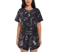GaxfjRu Pijama de verano gótico espeluznante para mujer, color morado y negro, conjunto de ropa de dormir casual y lindo para todas las ocasiones, ropa posparto. Ropa de descanso para mujer, Negro, M