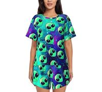 GaxfjRu Pijama de verano verde alien para mujer, conjunto de ropa de dormir casual y lindo para todas las ocasiones, ropa posparto, ropa de descanso para mujer, Negro, M