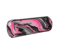 GaxfjRu Pinks - Estuche redondo artístico de piel sintética con diseño abstracto de mármol gris, almacenamiento para bolígrafos, lápices, marcadores, suministros pequeños, cremallera de metal con