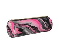 GaxfjRu Pinks - Estuche redondo artístico de piel sintética con diseño abstracto de mármol gris, almacenamiento para bolígrafos, lápices, marcadores, suministros pequeños, cremallera de metal con