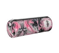 GaxfjRu Pinks - Estuche redondo artístico de piel sintética con tinta abstracta, color gris mármol, almacenamiento para bolígrafos, lápices, marcadores, suministros pequeños, cremallera de metal con