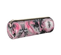 GaxfjRu Pinks - Estuche redondo artístico de piel sintética con tinta abstracta, color gris mármol, almacenamiento para bolígrafos, lápices, marcadores, suministros pequeños, cremallera de metal con